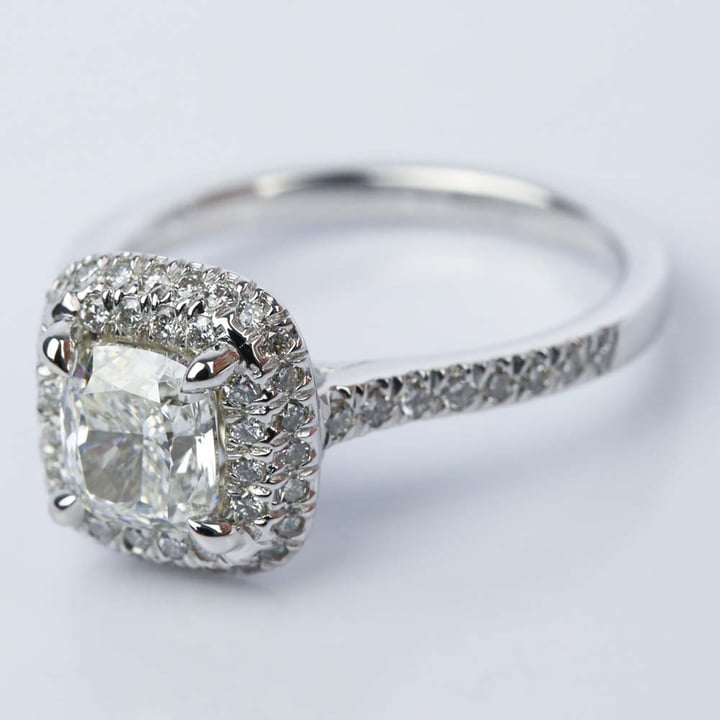 Double Halo Cushion Engagement Ring In White Gold
