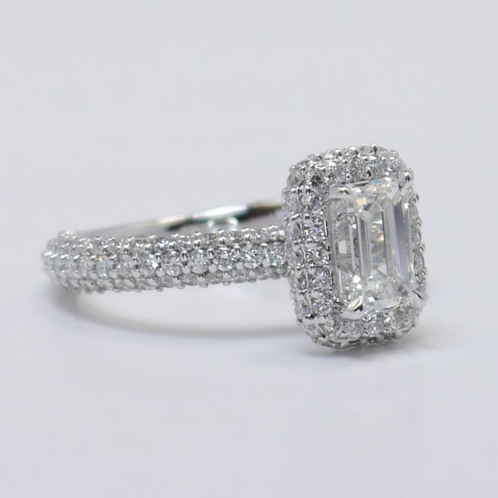 One Carat Emerald Halo Diamond Engagement Ring angle 3