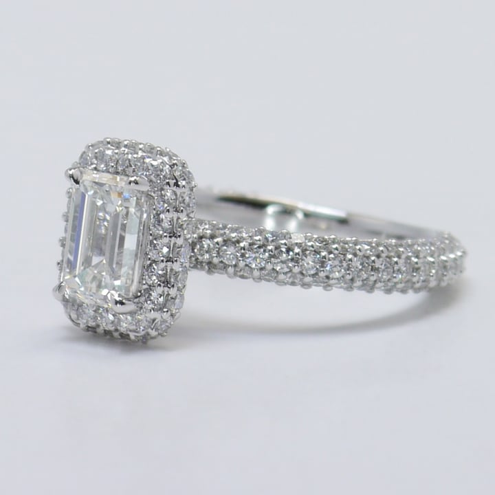 One Carat Emerald Halo Diamond Engagement Ring - small angle 2