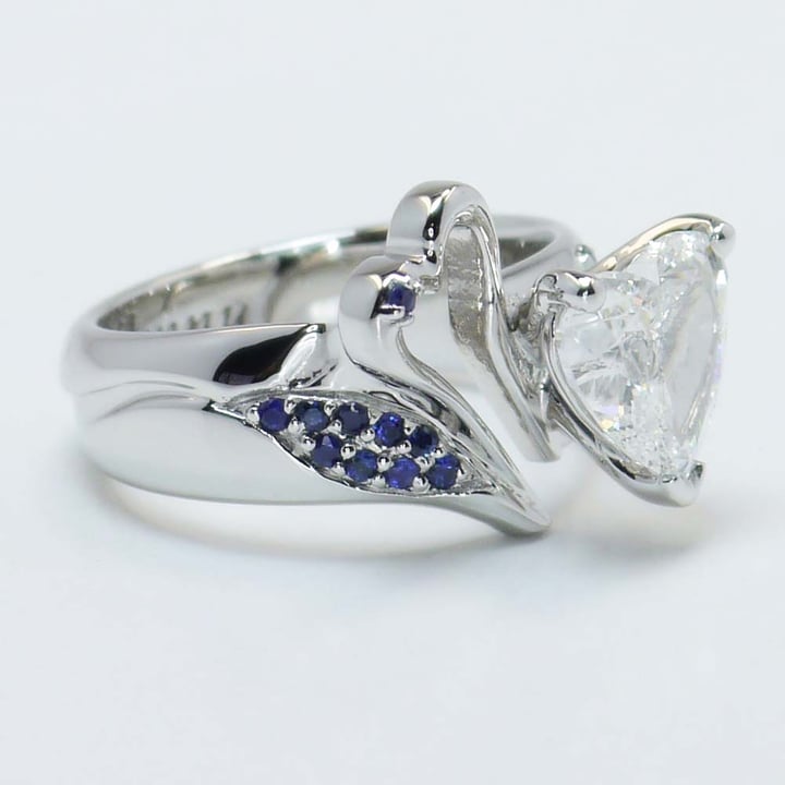 Unique 1.50 Carat Diamond And Sapphire Heart Design Ring In Platinum - small angle 2