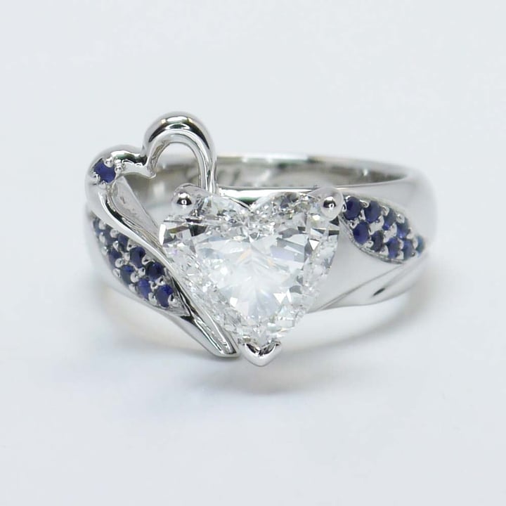 Unique 1.50 Carat Diamond And Sapphire Heart Design Ring In Platinum - small