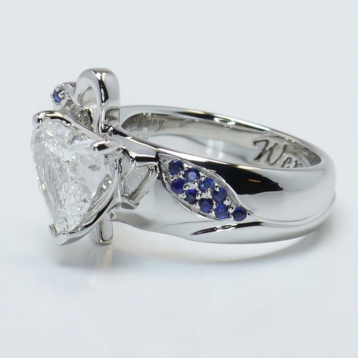 Unique 1.50 Carat Diamond And Sapphire Heart Design Ring In Platinum angle 3