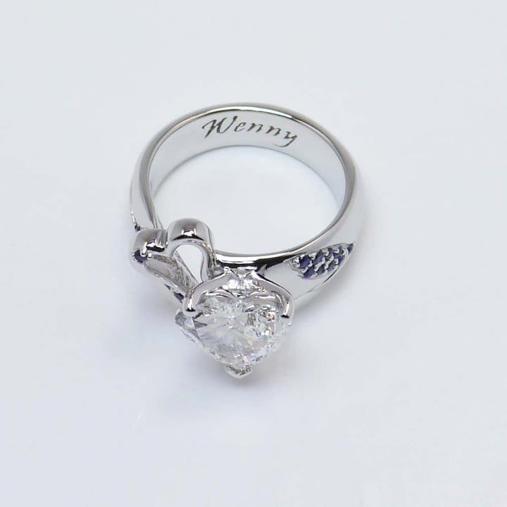 Unique 1.50 Carat Diamond And Sapphire Heart Design Ring In Platinum - small angle 4