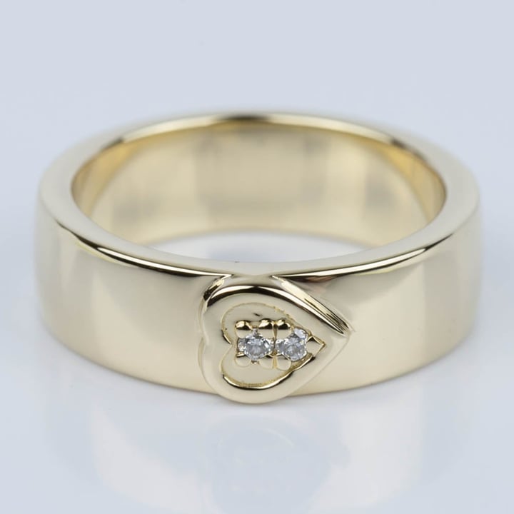 Thick Gold Wedding Band With Heart Design