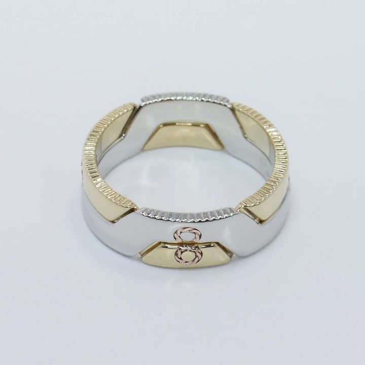 White And Yellow Gold Puzzle Wedding Band Ring Set angle 2