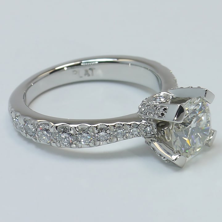 Custom Surprise Pave 1.5 Carat Round Diamond Engagement Ring - small angle 3