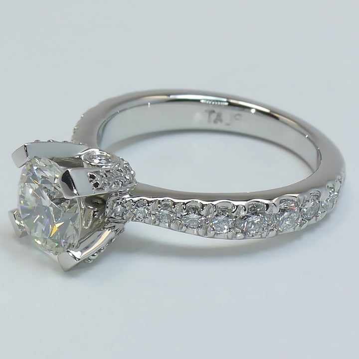 Custom Surprise Pave 1.5 Carat Round Diamond Engagement Ring - small angle 2