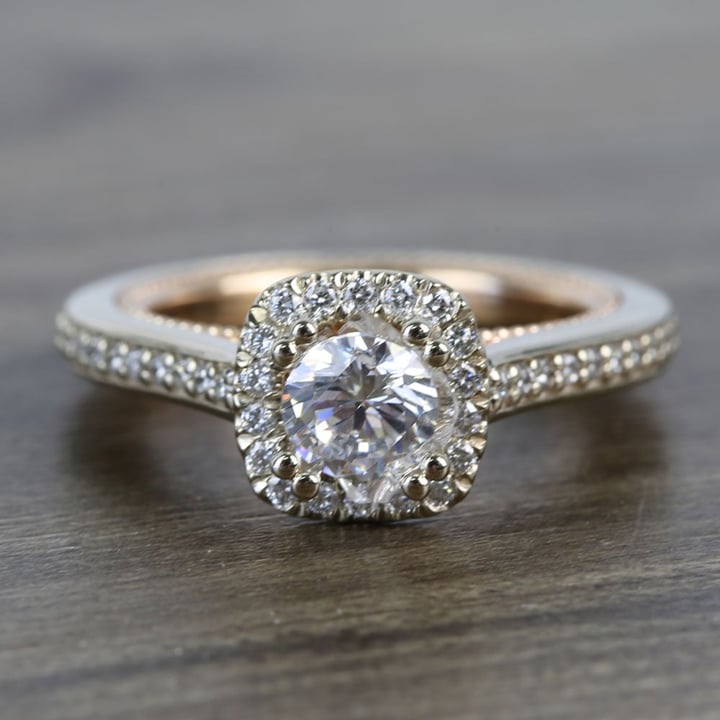 Custom Sunrise Halo 1 Carat Round Diamond Engagement Ring - small