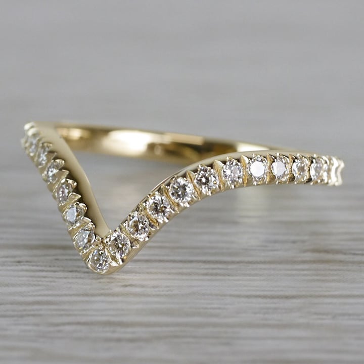 V Style Ring In Yellow Gold With Pave Diamonds - small angle 2