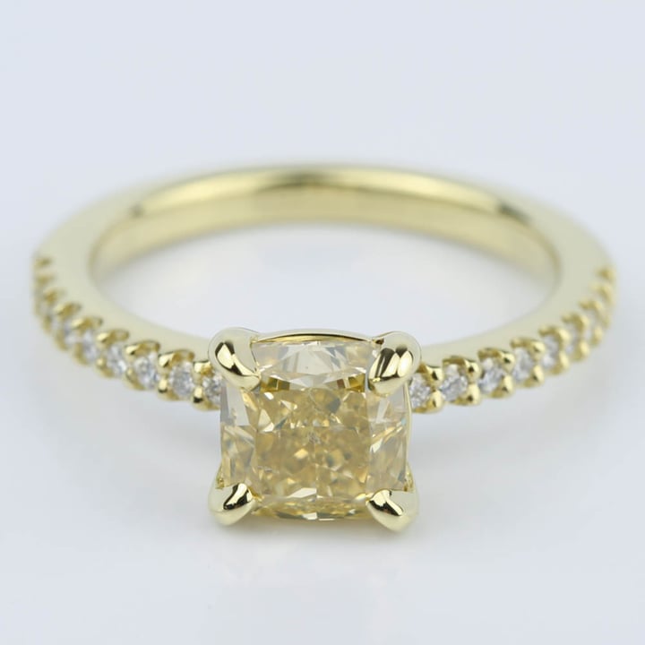 Fancy Yellow Diamond Engagement Ring - 1.52 Carat Cushion Cut Diamond - small