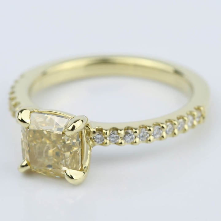 Fancy Yellow Diamond Engagement Ring - 1.52 Carat Cushion Cut Diamond angle 2