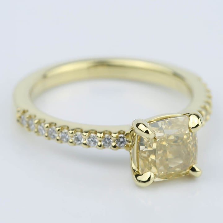 Fancy Yellow Diamond Engagement Ring - 1.52 Carat Cushion Cut Diamond - small angle 3