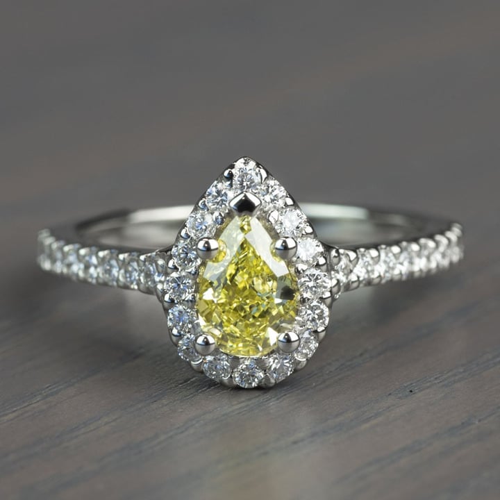 Fancy Yellow Pear Diamond Halo Engagement Ring - small