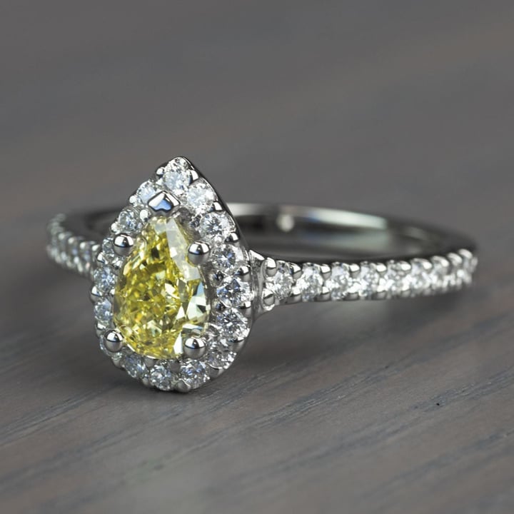 Fancy Yellow Pear Diamond Halo Engagement Ring angle 2
