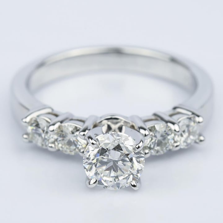 Round Five-Diamond Engagement Ring in White Gold (0.97 ct.) - small