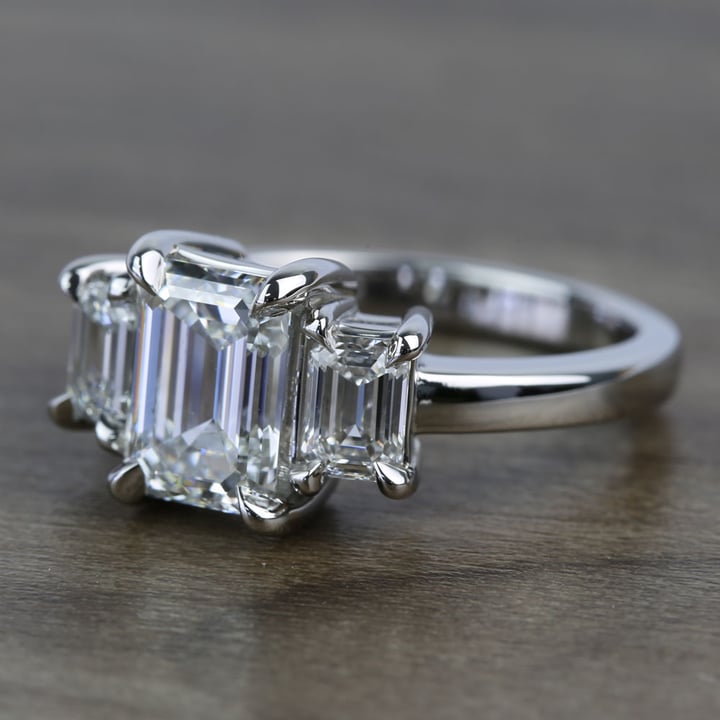 2 Carat Flawless Emerald Cut Diamond 3 Stone Ring - small angle 2