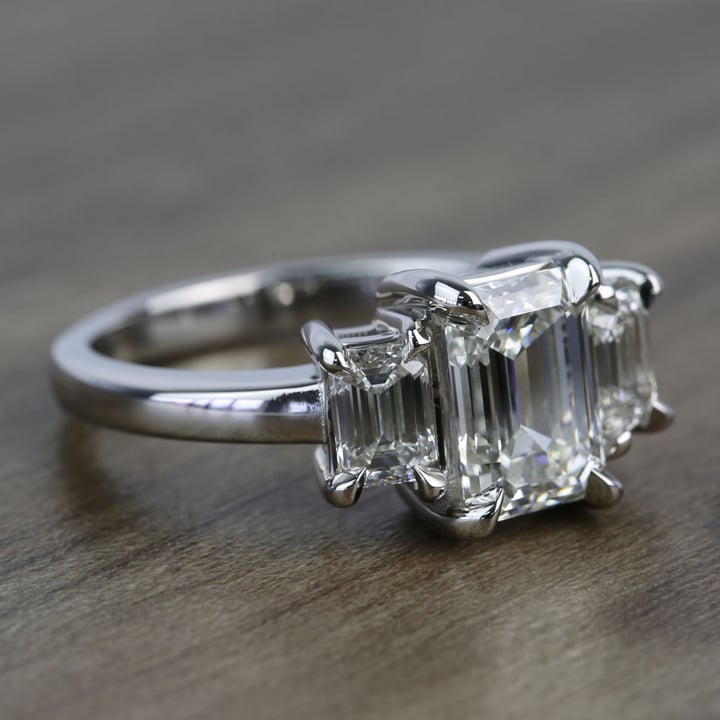2 Carat Flawless Emerald Cut Diamond 3 Stone Ring angle 3