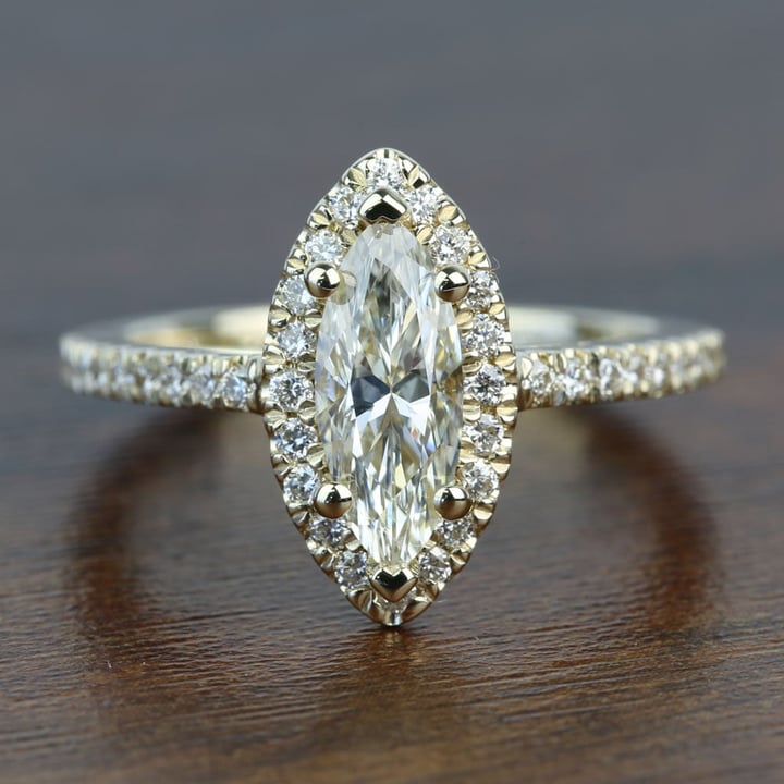 Floating Marquise Diamond With Halo Engagement Ring  - small