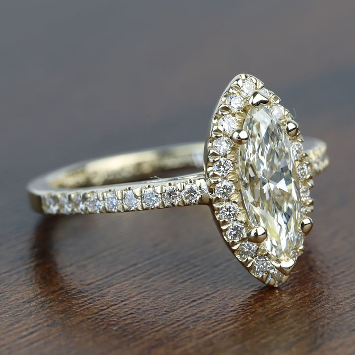 Floating Marquise Diamond With Halo Engagement Ring  - small angle 3
