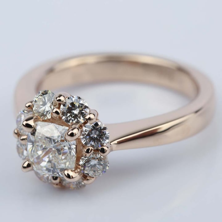 Rose Gold Floral Diamond Halo Engagement Ring - small angle 2