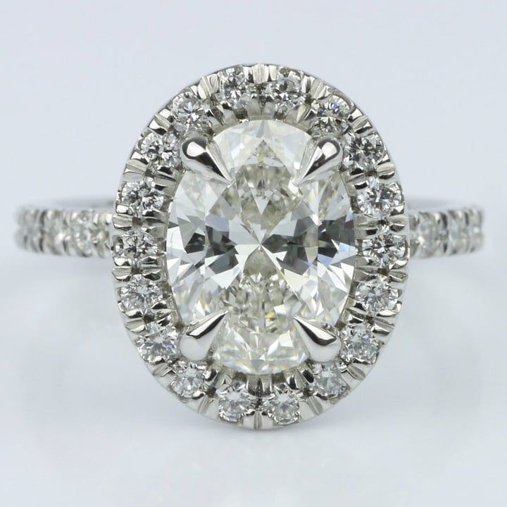 French Cut Pave Halo Ring with Claw Prongs (1.70 ct.) - small
