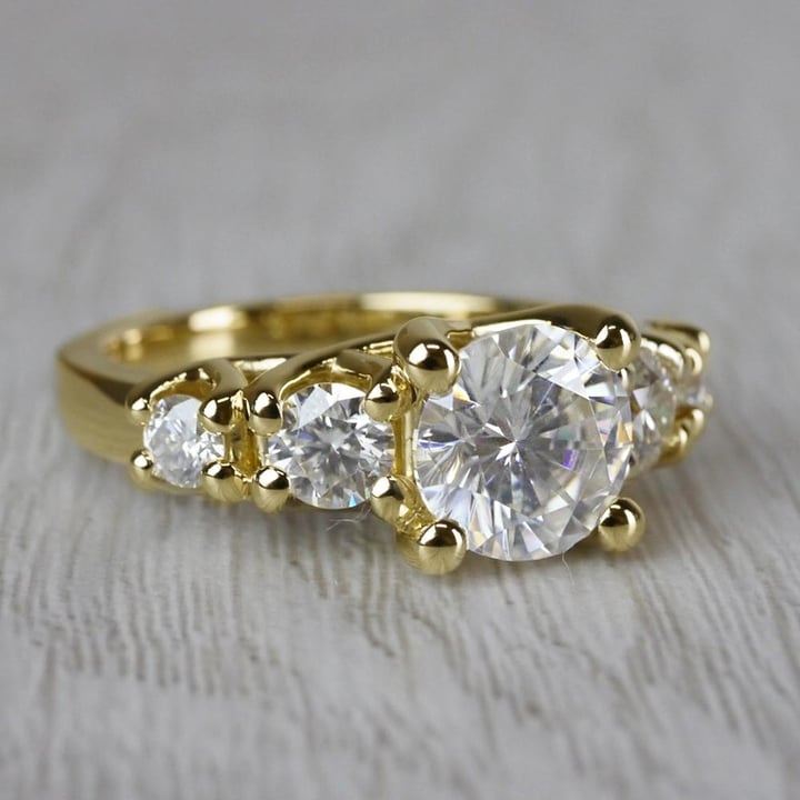 Five Stone Round Moissanite Engagement Ring - small angle 3