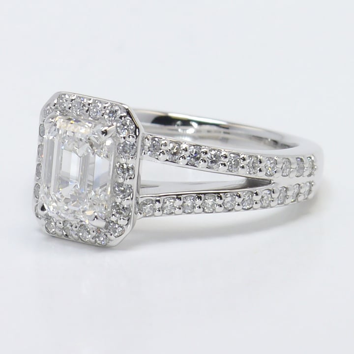 Split Shank 1.5 Carat Emerald Cut Diamond Ring With Halo angle 2