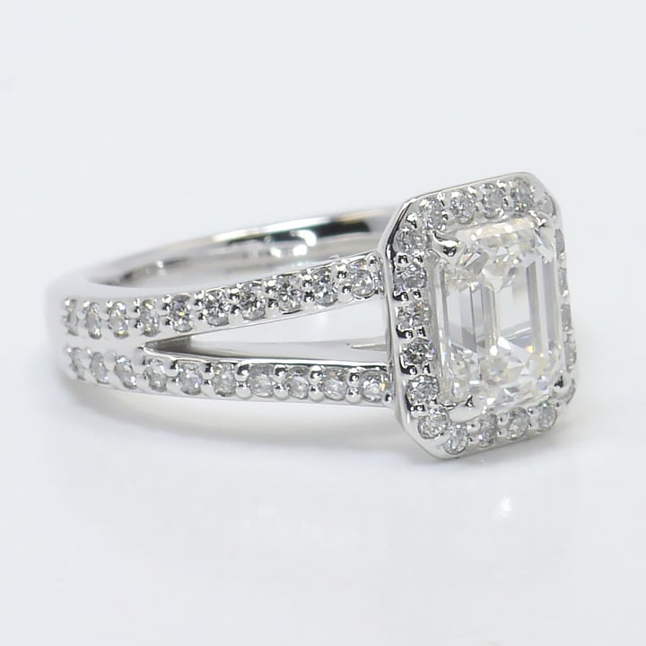 Split Shank 1.5 Carat Emerald Cut Diamond Ring With Halo angle 3