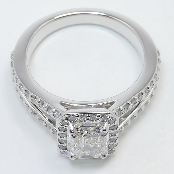 Split Shank 1.5 Carat Emerald Cut Diamond Ring With Halo - small angle 4