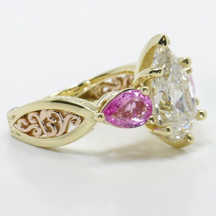 Pear Diamond Engagement Ring With Pink Sapphire Accents angle 3