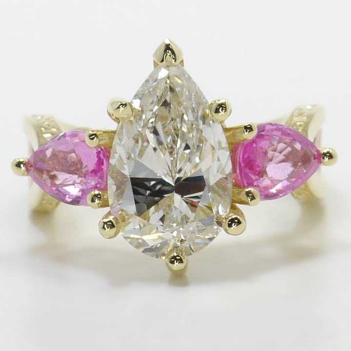 Pear Diamond Engagement Ring With Pink Sapphire Accents