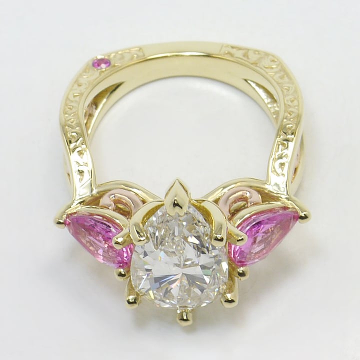 Pear Diamond Engagement Ring With Pink Sapphire Accents - small angle 4