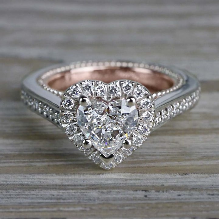 Unique Heart Shaped Diamond Ring In White And Rose Gold