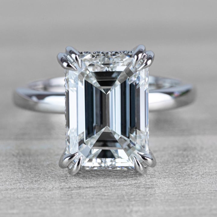 Hidden Halo 5 Carat Emerald Cut Diamond Ring in Platinum - small
