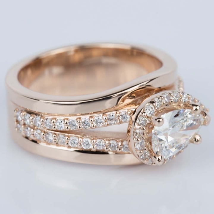 Horizontal Pear Diamond Ring In Rose Gold angle 3