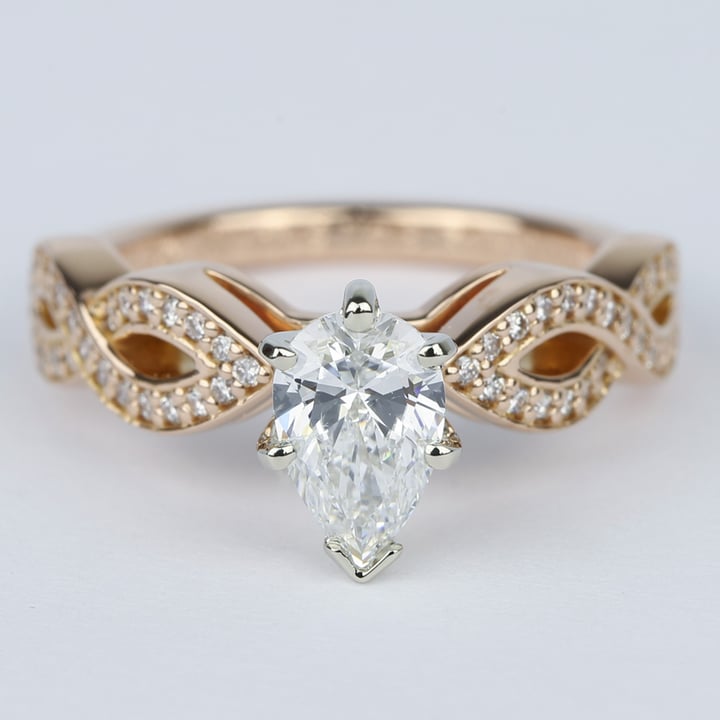 Pear Shaped Engagement Ring With Twisted Band In Rose Gold - small