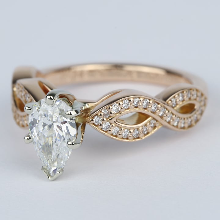 Pear Shaped Engagement Ring With Twisted Band In Rose Gold - small angle 2