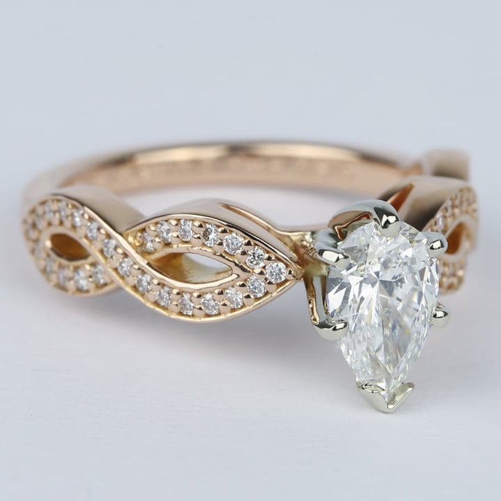 Pear Shaped Engagement Ring With Twisted Band In Rose Gold - small angle 3