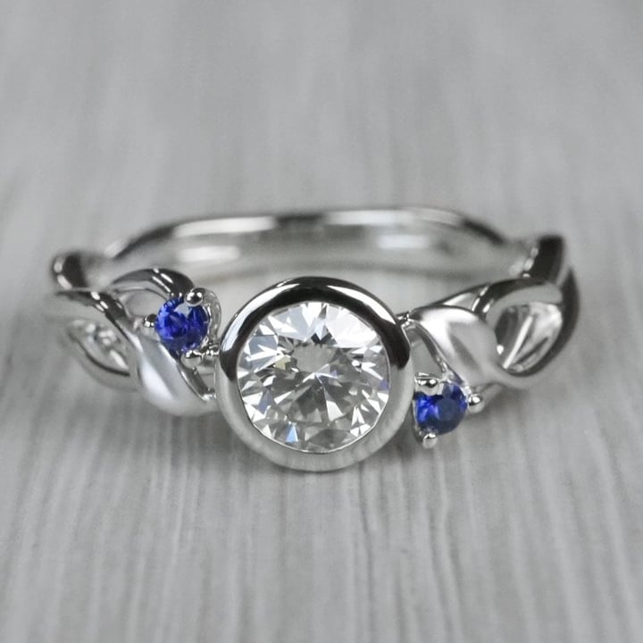 Bezel Set Diamond Ring With Leaf Side Stones - small