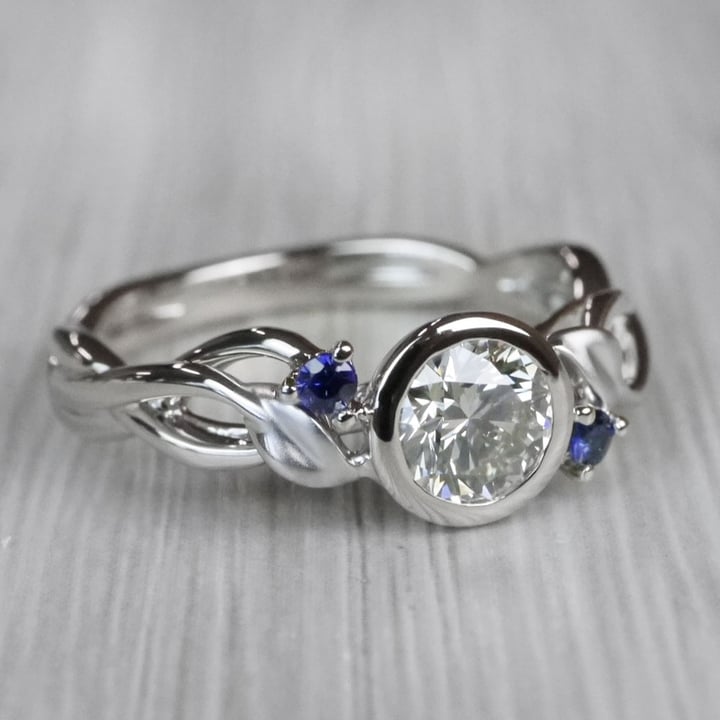Bezel Set Diamond Ring With Leaf Side Stones - small angle 3