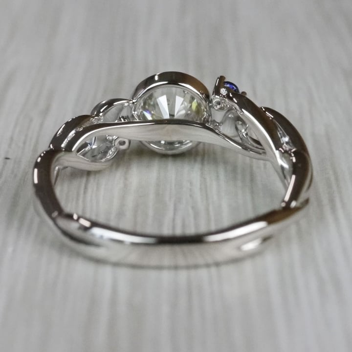 Bezel Set Diamond Ring With Leaf Side Stones - small angle 4