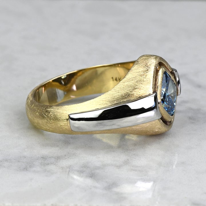 Custom Lab Grown Fancy Blue Cushion Diamond Two-Tone Stone Finish Ring angle 3