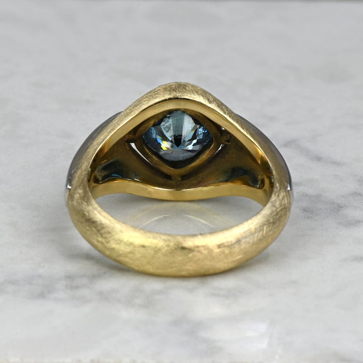 Custom Lab Grown Fancy Blue Cushion Diamond Two-Tone Stone Finish Ring - small angle 4