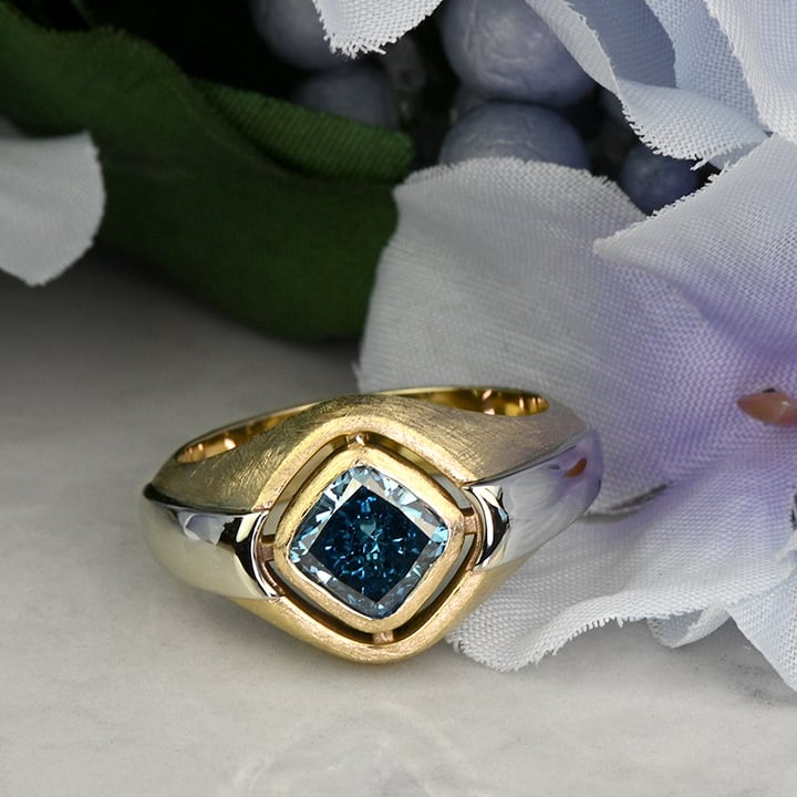 Custom Lab Grown Fancy Blue Cushion Diamond Two-Tone Stone Finish Ring angle 5