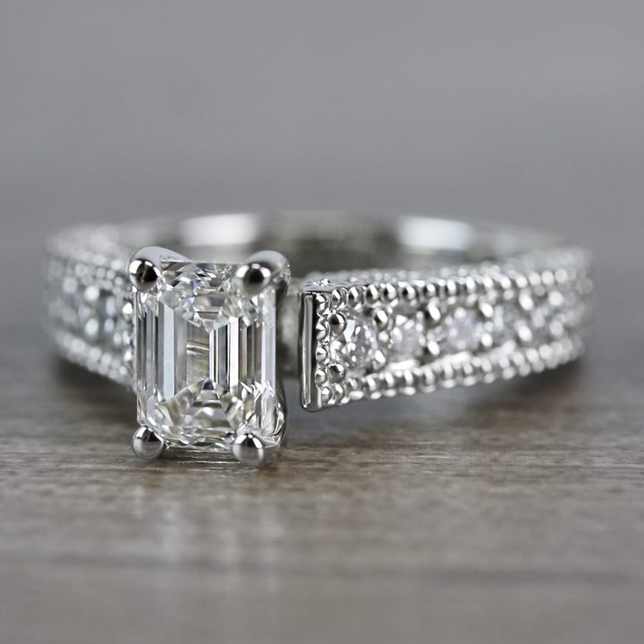 Emerald Cut Milgrain Engagement Ring In White Gold - small angle 2