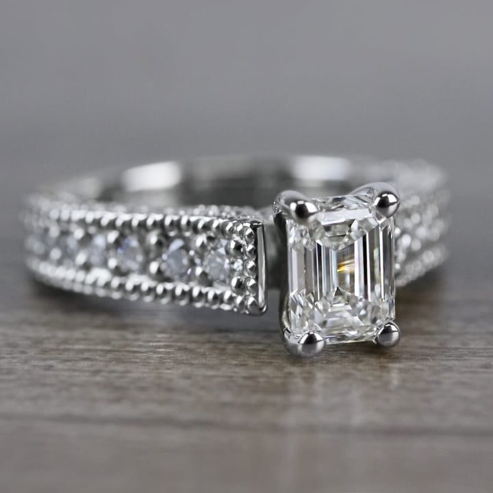 Emerald Cut Milgrain Engagement Ring In White Gold - small angle 3