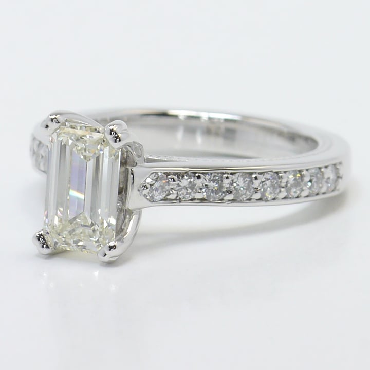 Cathedral 1 Carat Emerald Cut Engagement Ring With Diamond Band angle 2
