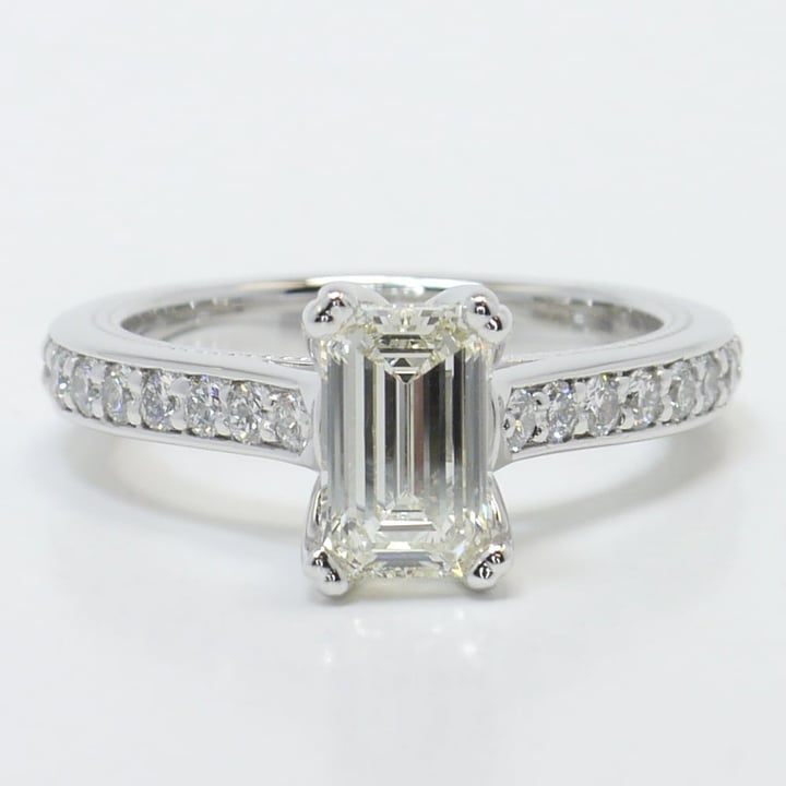 Cathedral 1 Carat Emerald Cut Engagement Ring With Diamond Band - small