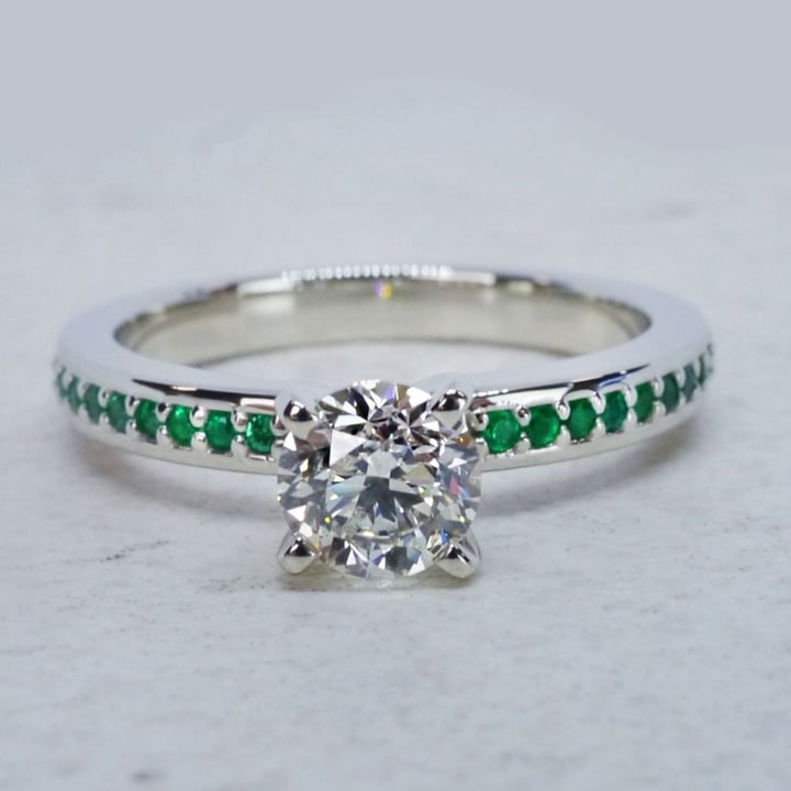 Brilliant Round Diamond Engagement Ring With Pave Emerald Band - small