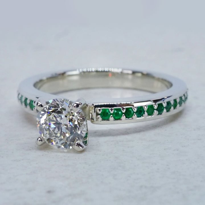 Brilliant Round Diamond Engagement Ring With Pave Emerald Band - small angle 2